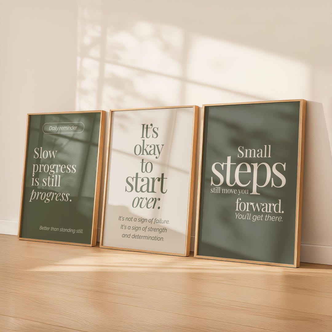 Printable Motivational Wall Art Set of 3, Progress & Starting Over ...