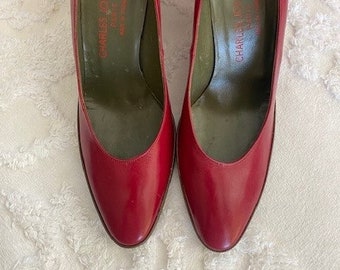 Vintage Charles Jourdan 80's Red Brown Geometric Pumps