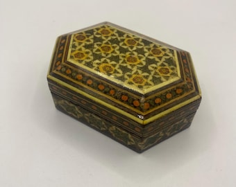 Small Khatam Inlay Hexagon Bon, Persian Marquetry Geometric Pattern, Home Decor, Trinket Box, Wooden Box, Jewelry Box