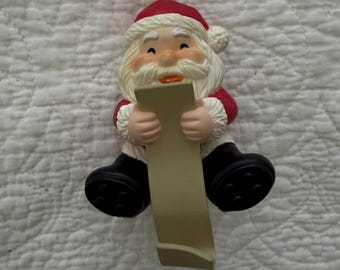 1986 Nationwide Santa Stocking Holder, Mantel Decor, Vintage Christmas, Santa with List