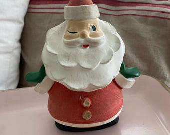 Flocked Winking Santa Figure, Holt Howard, Christmas Decor, Vintage