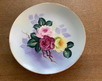 Hand Painted Roses 6" Plate, Wall Decor, Home Decor, Floral, Pink & Yellow Roses
