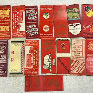RED Matchbook Covers 1940&#39;s-50&#39;s, Lot of 15, Crafts, Photo Props, Display, Matchbook Collection, Paper Art, Memorabilia, Framing, Wall Art