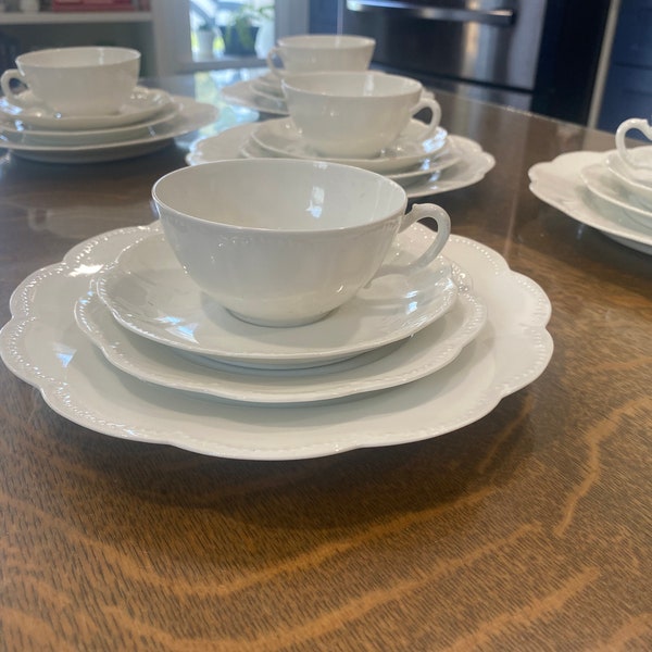 Haviland France Limoges Star White Fine Bone China, Salad Plate, Bread Plate, Cup/Saucer, Scalloped Edging, FIVE SETS Selling Separately