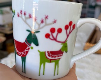 Crate & Barrel Jenny Bowers Reindeer Christmas Mug 2014