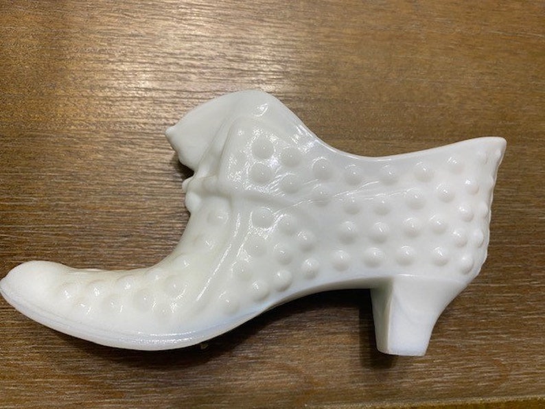Fenton Milk Glass Hobnail Shoe Slipper White Original Label