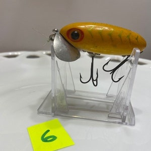 Vintage Fred Arbogast Jitterbug Fishing Lure - Silver Yellow - VG Loose Bill