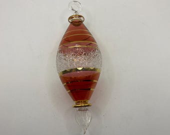 Egyptian Hand Blown 24K Gold Etched Christmas Ornament, Pink Gold