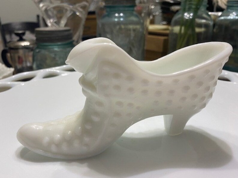 Fenton Milk Glass Hobnail Shoe Slipper White Original Label