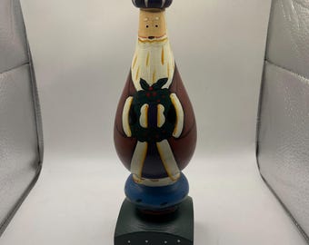 Folk Art Santa Candlestick Holder, Hand Painted, 10", Vintage Home Decor, Candles