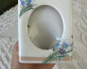 Porcelain Tabletop Frame, Floral with Tan Stripe, Japan, Home Decor, Vintage