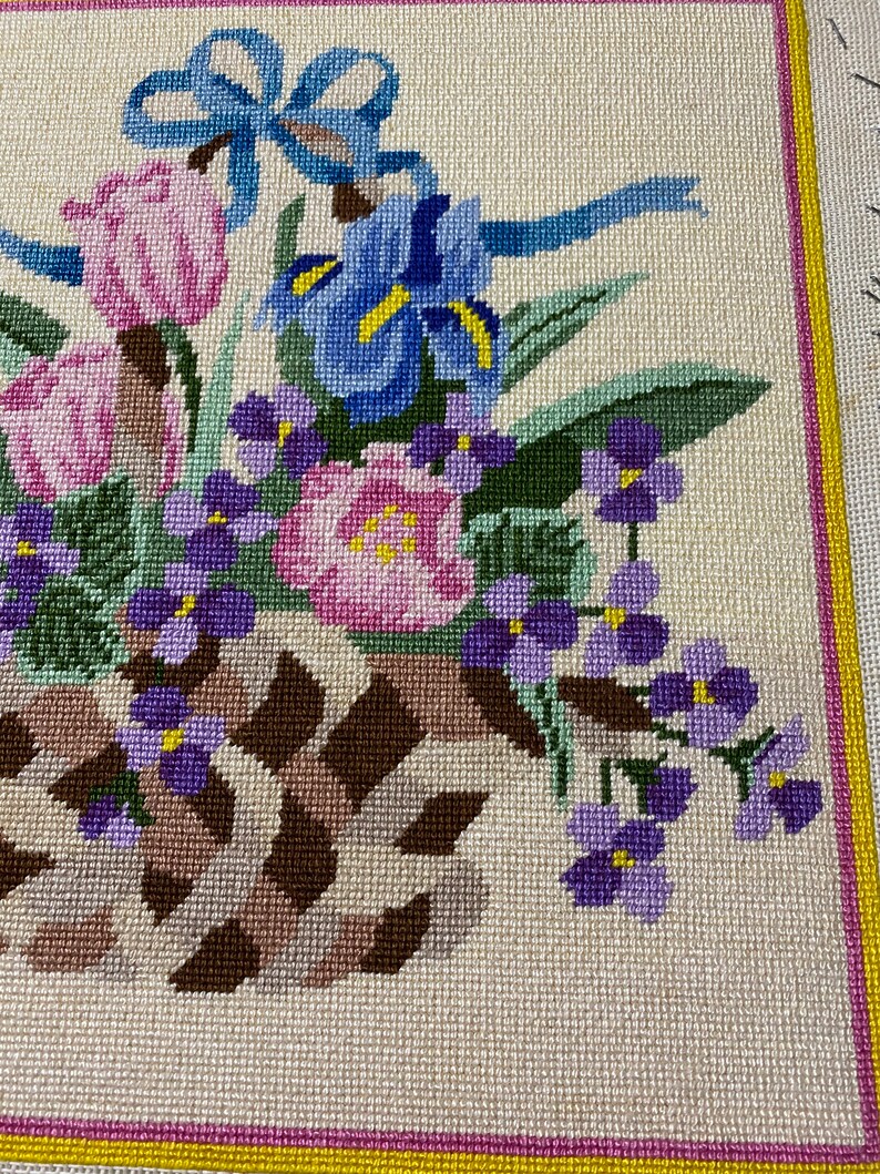 Vintage Needlepoint Basket With Flowers Pink Tulips Blue Iris Purple Forget Me Nots Fiber Arts Art Collectibles 330 Co Il Vintage Needlepoint Basket With Flowers Pink Tulips Blue Iris Purple Forget Me Nots Fiber Arts Art Collectibles 330 Co Il