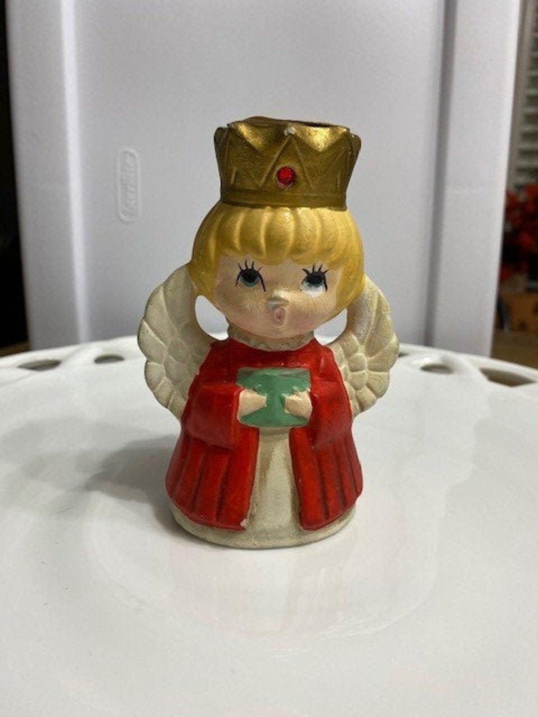 Vintage Ardco Red Choir Angel Candle Holder Rhinestone on Crown Etsy