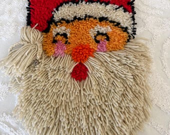 Santa Latch Hook Wall Hanging, Vintage Christmas