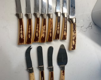 Vintage Regent Sheffield Steak Knives, Bread Knife, Hostess Set Cheese Servers - Lot of 12