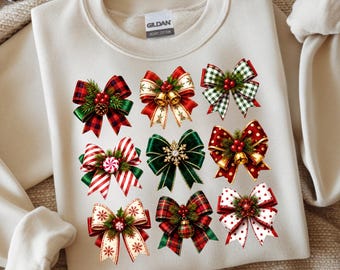 Christmas Bows PNG, Coquette Holiday, Preppy Bow Grid, Traditional Winter, Digital Download