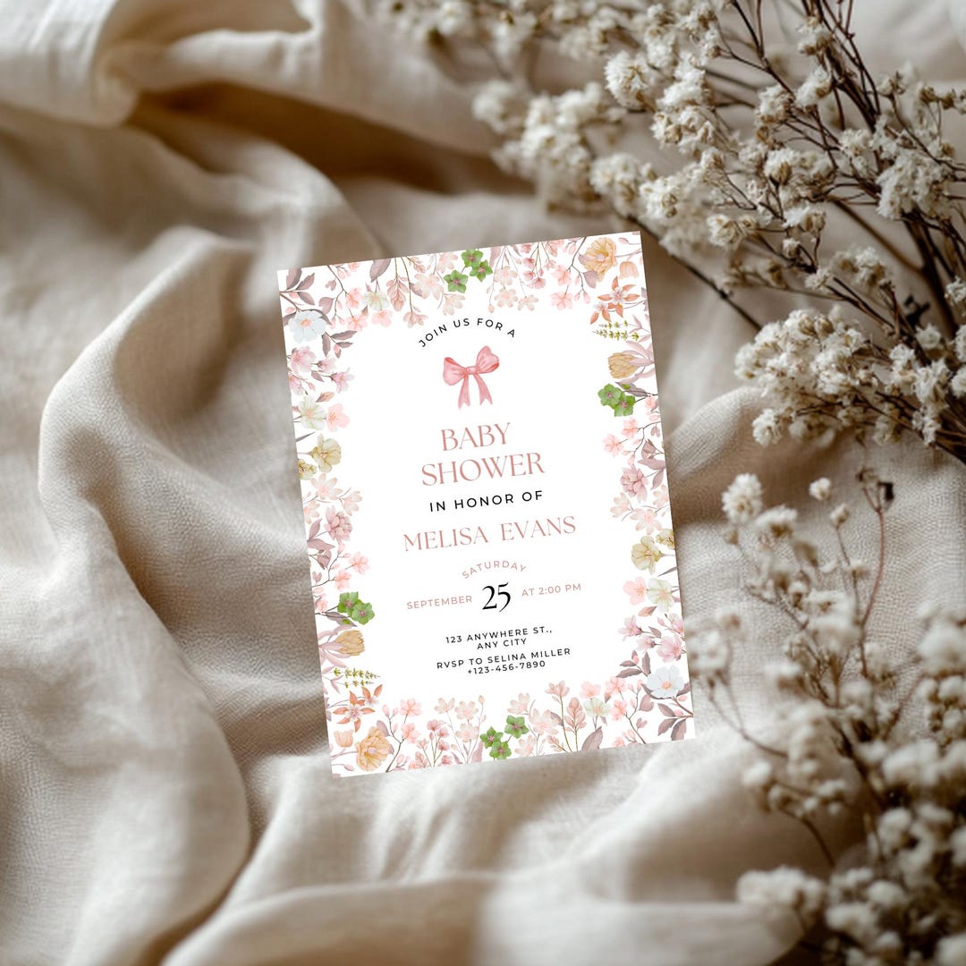 Floral Baby Shower Invitation Template | Editable Canva Invite (5x7 In ...