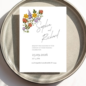 Editable Wildflower Wedding Invitation Template: Modern Canva Invite (Digital Download)