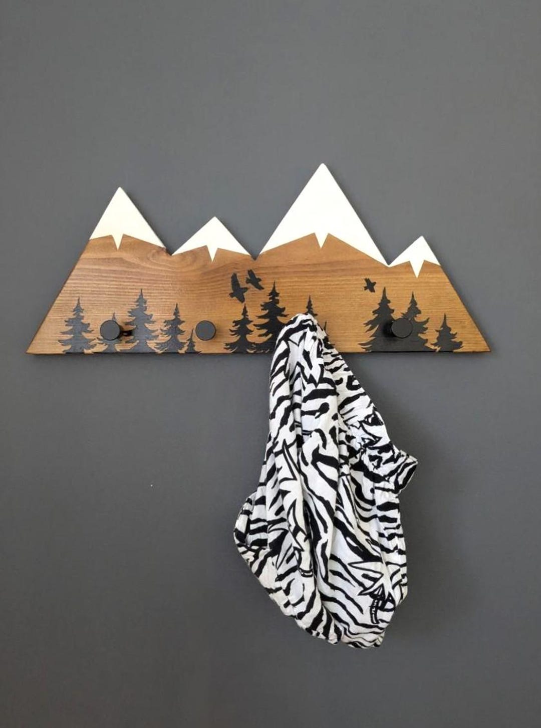 Handmade Hanging Rack Mountain Hanger | Handmade Wall Rack With Round Hooks | Rustic Modern ...