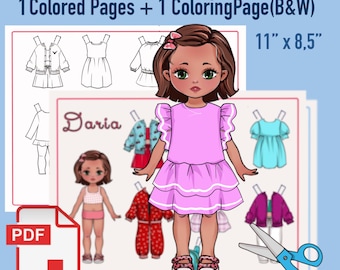 Printable Paper Doll - Daria - Colored & B/W Pages (PDF Download, 11x8.5 inches)