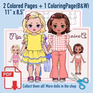 Paper Dolls Set –Printable Style Dolls with Outfits – Paper Doll Dress Up for Girls – DIY Activity Gift for Kids -paper dolls book