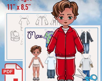 Set di bambole di carta stampabili, illustrazione disegnata a mano (PDF)