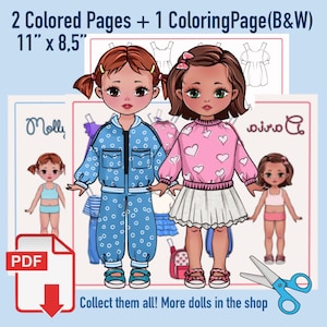 Paper Dolls Set –Printable Style Dolls with Outfits – Paper Doll Dress Up for Girls – DIY Activity Gift for Kids -paper dolls book-dolls pdf