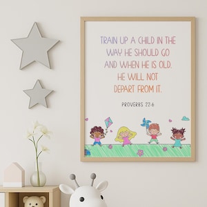 Childrens Room Bible Verse Wall Art Proverbs 22:6 Scripture Wall Decor Childrens Room Decor Ideas Baby Shower Gift Ideas
