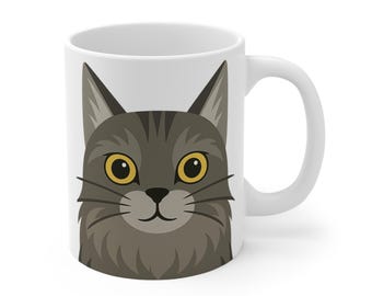 Taza de cerámica con diseño de gato León / Taza de café blanca para amantes de los gatos