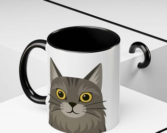 Leon Cat Mug | Accent Coffee Mug | Cat Mom Gift | Cat Lover Mug | Gift for Cat Owner | Left Handed Mug