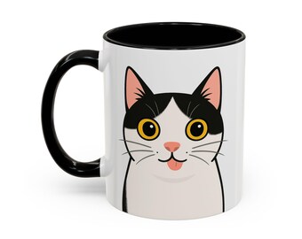 Poppie Cat Mug | Accent Coffee Mug | Cat Mom Gift | Cat Lover Mug | Gift for Cat Owner | Left Handed Mug