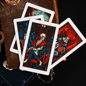 Necropolis Tarot Deck, 78 Card Gothic Skeleton Tarot, Dark Neon Art, Rider Waite Based, Guidebook Option image 4