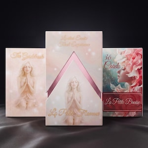 May include: A deck of cards and a guidebook set titled La Petite Flamme and La Petite Braise. The central box features a triangular cutout revealing a figure with hands in prayer. The text reads Limited Erotic Tarot Experience and 36 Cards.