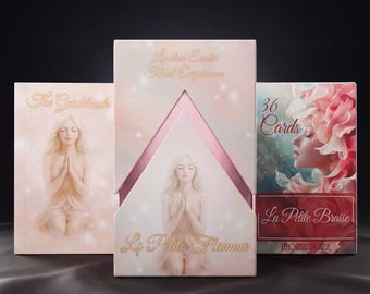 May include: A deck of cards and a guidebook set titled La Petite Flamme and La Petite Braise. The central box features a triangular cutout revealing a figure with hands in prayer. The text reads Limited Erotic Tarot Experience and 36 Cards.