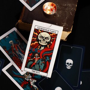 Necropolis Tarot Deck, 78 Card Gothic Skeleton Tarot, Dark Neon Art, Rider Waite Based, Guidebook Option image 7