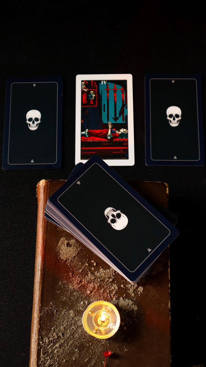 Necropolis Tarot Deck, 78 Card Gothic Skeleton Tarot, Dark Neon Art, Rider Waite Based, Guidebook Option image 10