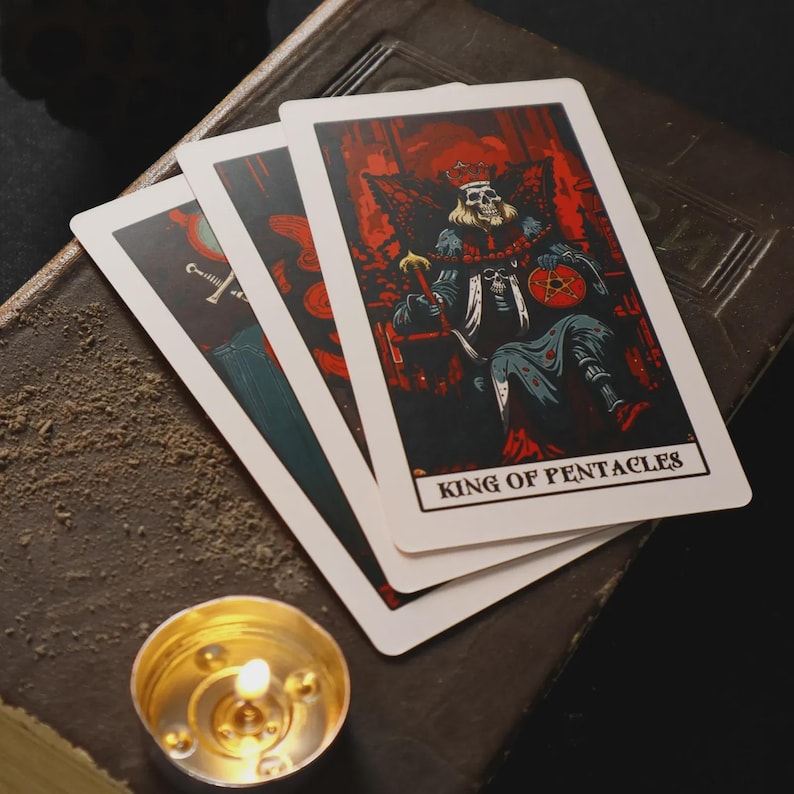 Necropolis Tarot Deck, 78 Card Gothic Skeleton Tarot, Dark Neon Art, Rider Waite Based, Guidebook Option image 3