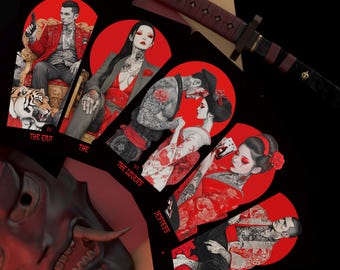 Yakuza Tarot Deck – Rider–Waite System, Matte Red Edge, Japanese Theme