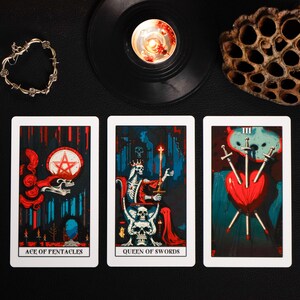 Necropolis Tarot Deck, 78 Card Gothic Skeleton Tarot, Dark Neon Art, Rider Waite Based, Guidebook Option image 8