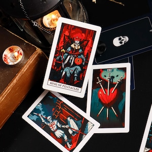 Necropolis Tarot Deck, 78 Card Gothic Skeleton Tarot, Dark Neon Art, Rider Waite Based, Guidebook Option image 1