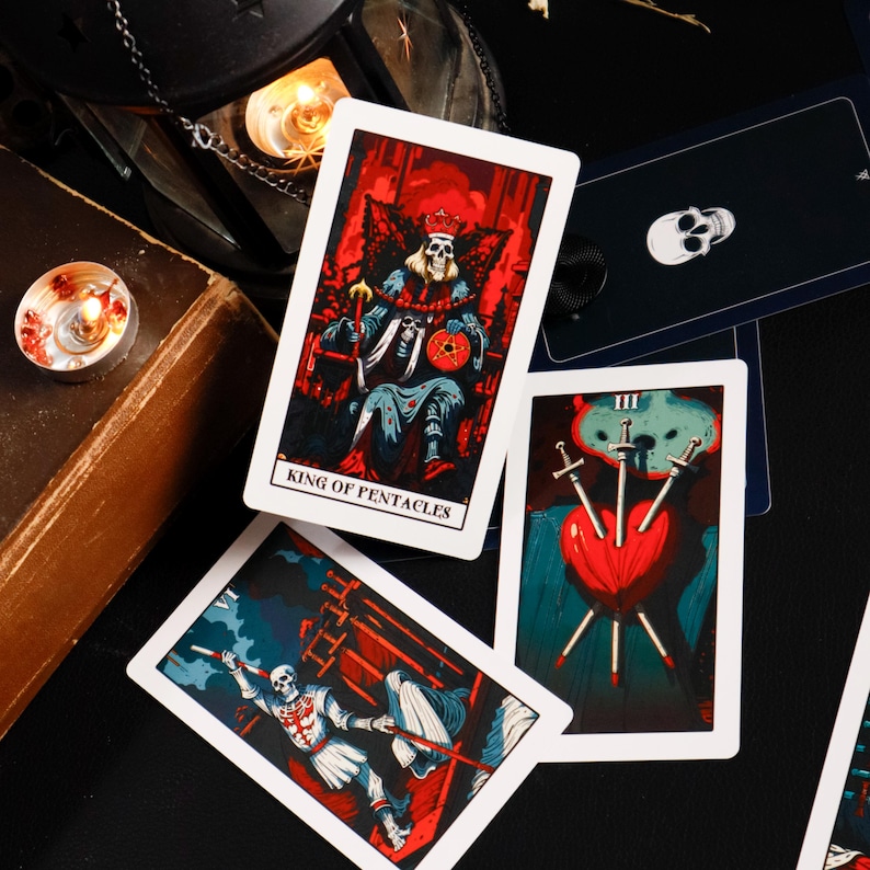 Necropolis Tarot Deck, 78 Card Gothic Skeleton Tarot, Dark Neon Art, Rider Waite Based, Guidebook Option image 1
