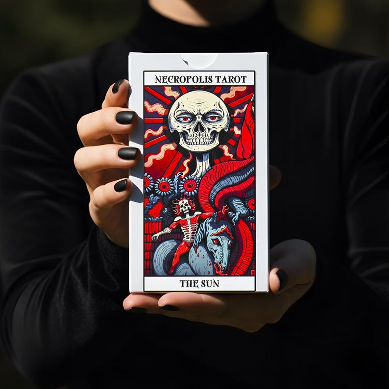 Necropolis Tarot Deck, 78 Card Gothic Skeleton Tarot, Dark Neon Art, Rider Waite Based, Guidebook Option image 5