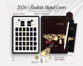 2026 Digital Covers in Croc Leather, Gold Theme, GoodNotes, Aesthetic Digital Covers, Luxury Digital Planner, Minimal Digital Leather folio