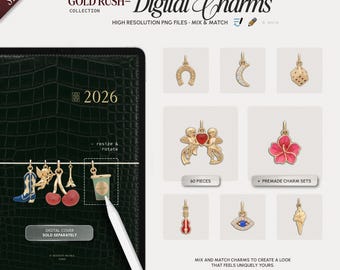 Digital Charms for GoodNotes, Realistic Gold Digital Stickers, Aesthetic Digital Charms Stickers, Luxury Digital Stickers, Digital Planner