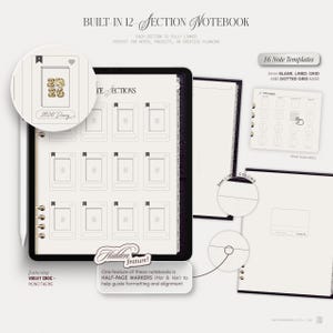 May include: A digital notebook featuring a built-in 12-section layout, 16 note templates with 5mm blank, lined, grid, and dotted grid bases, and half-page markers for alignment. The interface displays a 2026 diary cover and a violet croc theme.