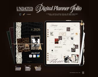 Digital Planner Folio for GoodNotes (Undated) 2026 Digital Planner, Digital Leather folio, Hyperlinked iPad Planner, Minimal Digital Planner