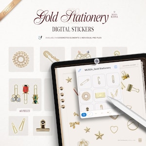 Goud digitaal briefpapier, digitale GoodNotes-stickers, realistische digitale stickers iPad digitale planner, digitale GoodNotes-stickers, png-bestanden