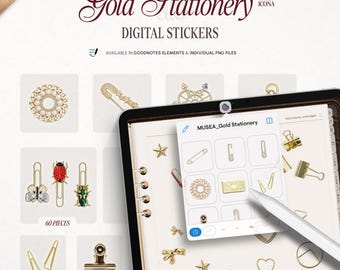 Gold Digital Stationery, GoodNotes Digital Stickers, Realistic Digital Stickers iPad Digital Planner, GoodNotes Digital Stickers, PNG Files