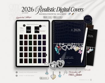 2026 Digital Covers in Croc Leather, Silver, GoodNotes, Aesthetic Digital Covers, Luxury Digital Planner, Minimal Digital Leather folio