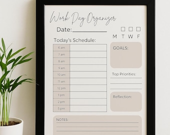 Work Day Organizer PDF - Printable & Fillable Daily Planner | 4 Color Versions | To-Do List, Schedule, Reflection + Goal Tracker